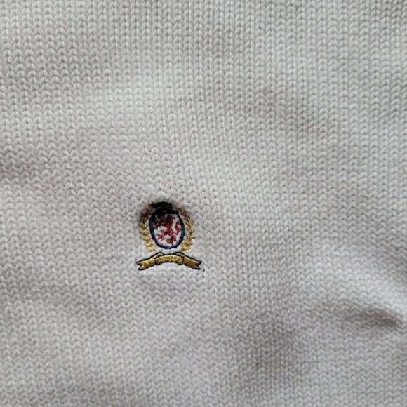 Tommy Hilfiger XL White Cotton Crewneck Sweater With Embroidered Crest Logo - Picture 2 of 5